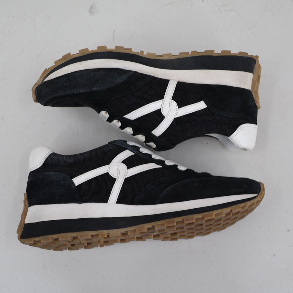 Veronica Beard Dash Sneaker Women 7 Black White Suede Canvas Platform Streetwear - Picture 14 of 16